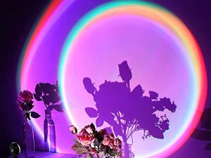 X-Kim 16 Colors Sunset Lamp Projector 360 Degree Rotation Color Changing Rainbow Projection Light Romantic Visual LED Light with Tripod Sunset Floor Lamp Light for Photography Home Party Bedroom