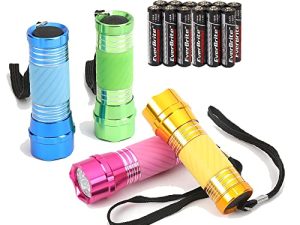 EverBrite 4-Pack Mini LED Aluminum Flashlight Party Favors Colors Assorted for Hurricane Supplies with Handle Glow in Dark