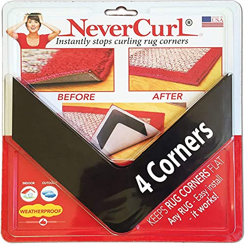 NeverCurl Best V Shape Design Gripper to Instantly Stops Rug Corner Curling. Safe for Wood Floors. for Indoor & Outdoor Rugs - Not an Anti-Slip pad - Made USA - Patented NeverCurl Best V Shape Design Gripper to Instantly Stops Rug Corner Curling. Safe for Wood Floors. for Indoor & Outdoor Rugs - Not an Anti-Slip pad - Made USA - Patented
