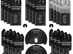 PECHAM 24PCS Universal Wood Metal Oscillating Multitool Quick Release Saw Blades Fit Porter Cable Black & Decker Rockwell Ridgid Ryobi Milwaukee Chicago Craftsman
