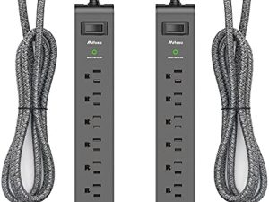 2 Pack Surge Protector Power Strip with 6 Outlets 2 USB Ports 5-Foot Long Heavy-Duty Braided Extension Cords Flat Plug 900 Joules 15A Circuit Breaker Wall Mount for Home Office ETL Listed