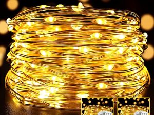 YOEEN 2 Pack Fairy Lights Battery Operated 33Ft 100 LED String Lights with 8 Modes Remote Timer Waterproof Warm White Copper Wire Twinkle Lights for Bedroom Patio Party Wedding Chirstmas Decor