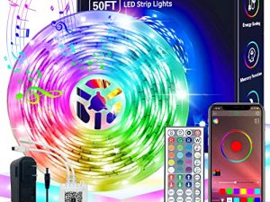 FONEWE 50ft LED Lights for Bedroom Music Sync LED Light Strips Color Changing Lights for Bedroom LED Strip Lights with APP and Remote Control